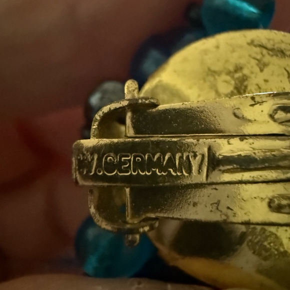 Vintage signed West Germany Blue and Gold clip on Earrings - Picture 3 of 4